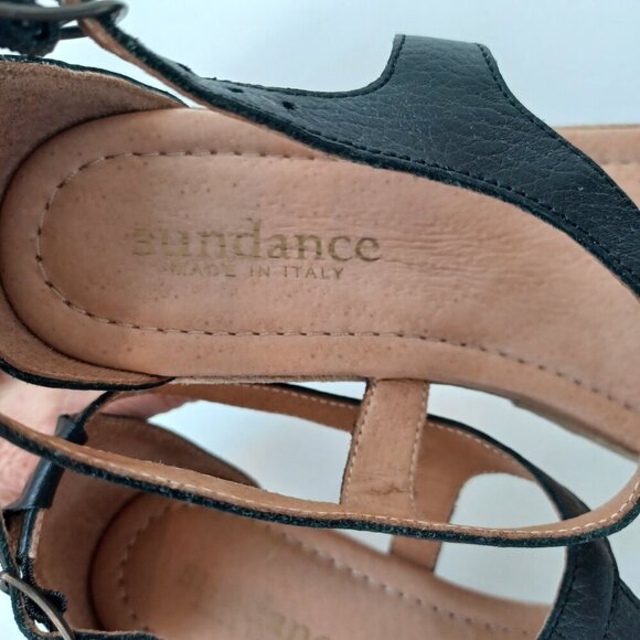 Sundance Wedge Black Tan Leather Strappy Open Toe Ankle Buckle Womens 6 or 37 - Picture 13 of 16